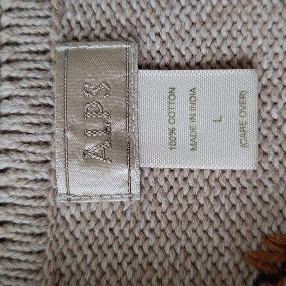 Alps Vintage Embroidered Sweater Women Large Cream Tan Cotton Floral Cottagecore - Picture 10 of 11